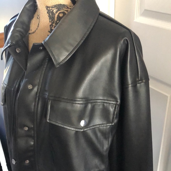 SOLD- H&M Faux Leather Snap Closure Shirt - Picture 5 of 8